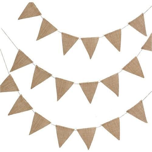10M 48 Flags Jute Rustic Hessian Burlap Bunting Banner Flag Party Wedding Decor