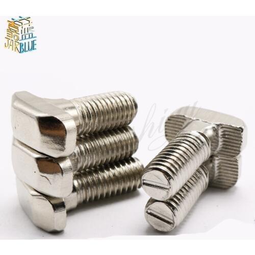 10pcs 3030 Series M6*12/16/20/25/30mm M8*16/20/25mm Hammer Head T Bolt Screw Nickel Plated For 3030 Aluminum Profile T-slot