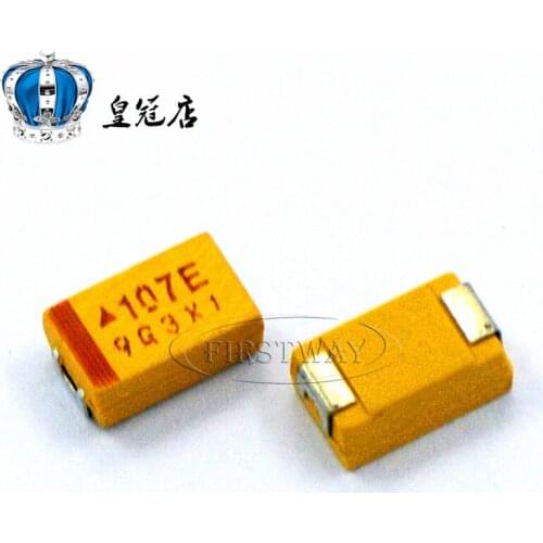 100PCS/LOT SMD tantalum capacitors 107E 100UF 25V D 7343/2917 Yellow Polar tantalum capacitors