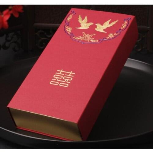 100pcs Asian Themed Chinese Double Happiness Red Color Drawer Type Wedding Candy Box Party Gift Favor Holder ZA6315