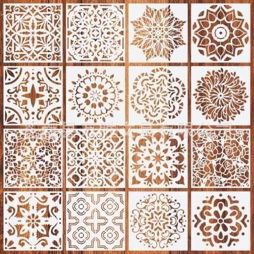 16pcs Mandala environmental protection non-toxic auxiliary painting template stone wall painting spray pattern template ruler