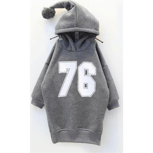 2016 Winter Cute Girls Thickening Fleece Sweater Dress Casual Gray Numbers Printing Dresses Coats