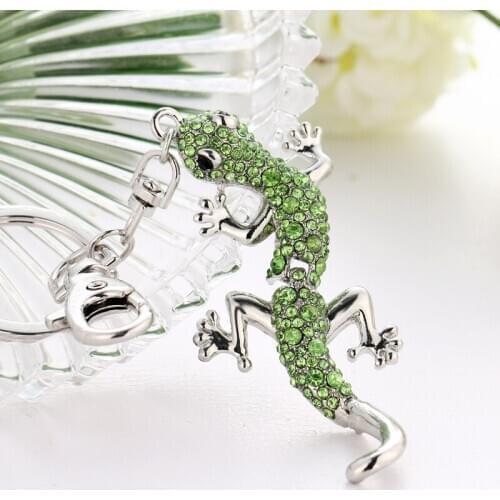 2021 spring fashion new cute rhinestone gem crystal green gecko bag wallet key chain birthday party gift