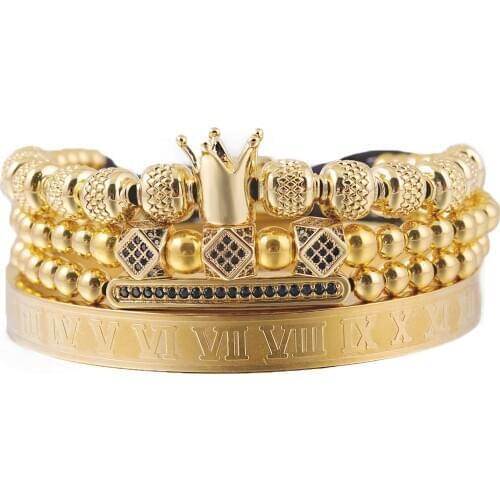 Luxury Royal King bracelet set copper beads cz charms Stainless steel bangle macrame men bracelets & bangles for men jewelry