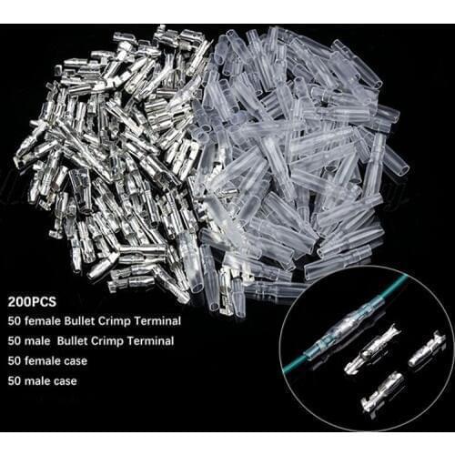 80/50 Sets Car Auto Motorcycle Bullet Terminals 4mm Male & Female Wire Bullet Crimp Connectors Terminal With Insulation Sheath
