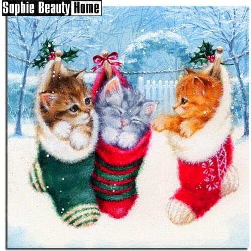 Full Square/Round Drill 5D DIY Diamond Painting " Cute Christmas cats" 3D Diamond Embroidery Cross Stitch 5D Home Decor 204192