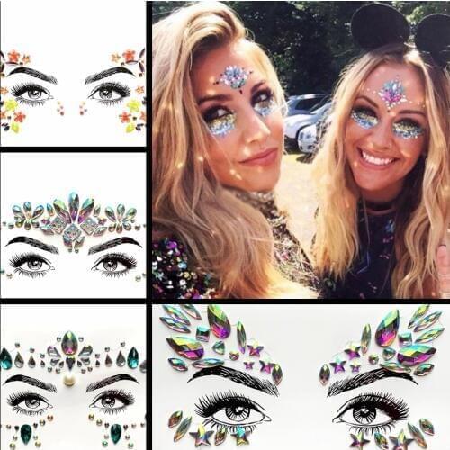 Glitter Face Tattoo Sticekr Flash Eyes Jewelry Decor Gems Rhinestone Forehead Eyebrow Makeup Tools Paste For Prom Bride Cosmetic