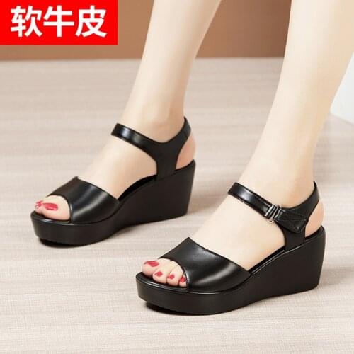 Woman Sexy Genuine Leather Ladies Summer Dress Shoe For Women 2021 Female Platform Wedge Heel Elegant Sandal 32 35 36 37 39 43
