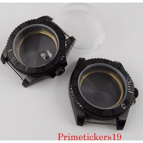 Bliger black PVD coated stainless steel watch case fit ETA 2836 miyota mingzhu automatic movement sapphire crystal