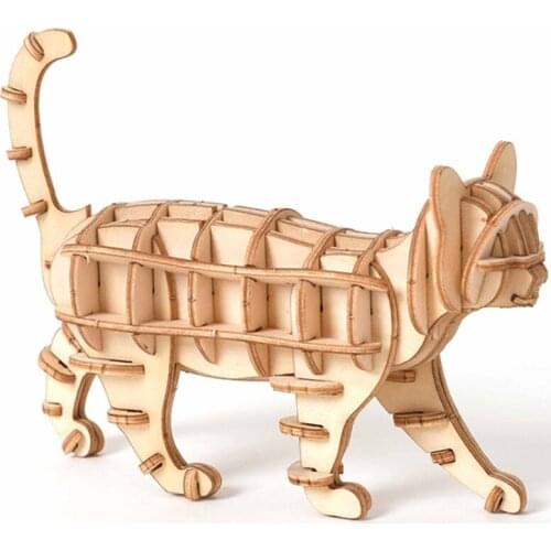 3D Wooden Puzzle Model DIY Handmade Mechanical Toys for Children Adult Model Kit Game Assembly Model Ships Train Airplane Cat