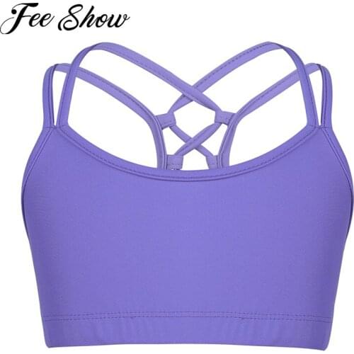 Girls Kids Spaghetti Shoulder Straps Tanks Bra Tops Crop Top Stretchy Workout Sport Vest Tops Ballet Dancing Stage Performance