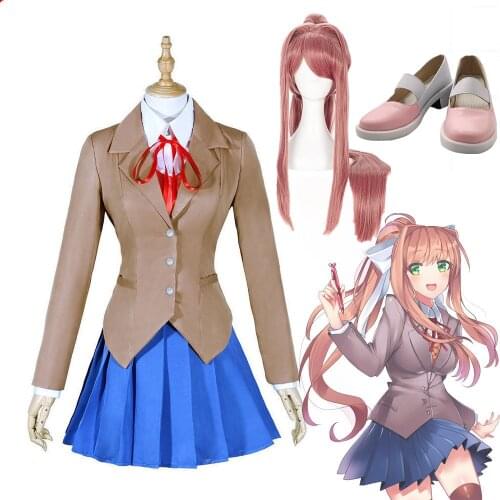 Doki Doki Monika Cosplay Sayori Yuri Natsuki Cosplay Costume School Uniform Girl Women Costume Game Monika wig customize shoes