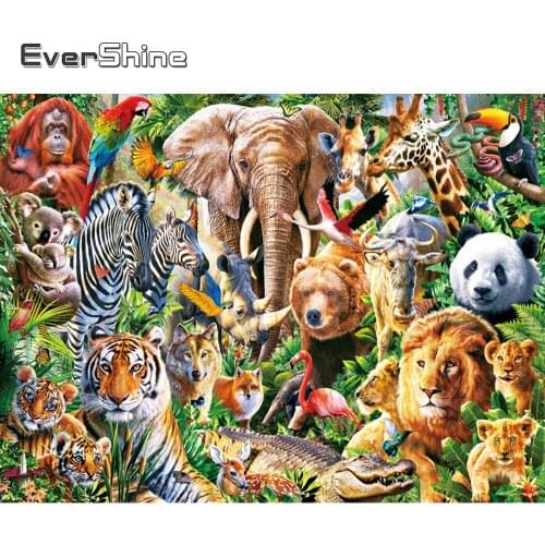 EverShine 5D DIY Diamond Embroidery Elephant Full Square Drill Diamond Painting Animal Lion Tiger Rhinestone Mosaic Home Decor