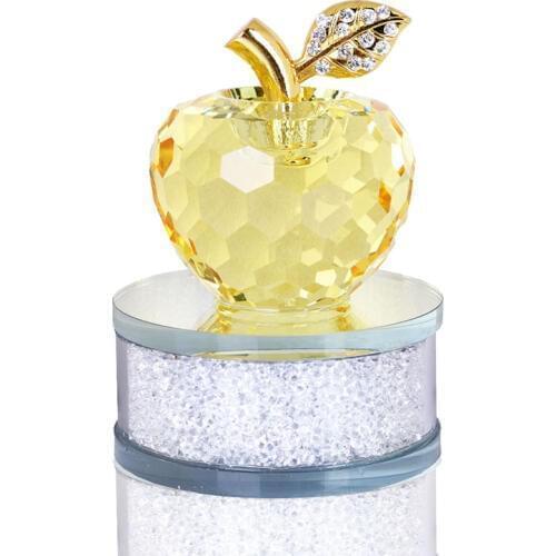 H&D 50mm Crystal Apple Paperweight With Rhinestones Base,Art Glass Collectible Figurines For Home Wedding Decoration (Yellow)