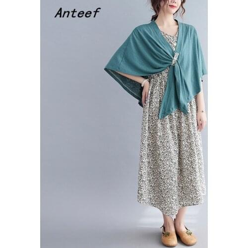 Cotton 2 two piece set vintage floral dresses for women casual loose long summer dress elegant clothes 2021 shawl