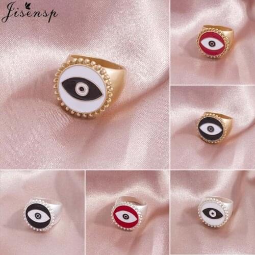 Jisensp 2021 Vintage Fashion Evil Eye Finger Rings Set for Women Circle Enamel Red White Drop Oil Rings Bohemian Jewelry Gift