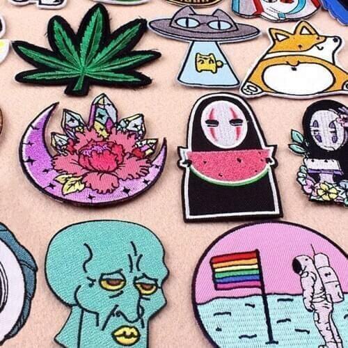 Pulaqi Crystal Flower Patches For Clothing Sesame Stree Embroidered Patches Stripe On Clothes No Face Man Patch For Backpack DIY