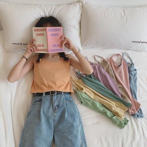 Women Summer Casual Solid Cotton Sleeveless Vest Tank Tops T Shirt Candy Color Basic Crop Bustier Top Women Streetwear Camis