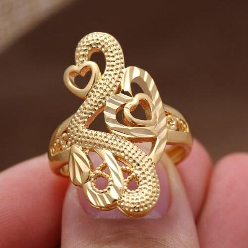 24k Gold Love Copper Rings for Man Women Girls Dubai indian Jewelry ring African gifts Birthday Couple getting engaged present