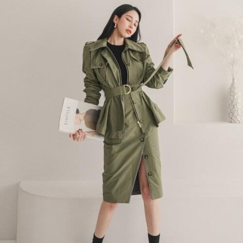 Fashion personality autumn spring women sets solid jacket and pencil skirt vintage high quality elegant outdoor women sets