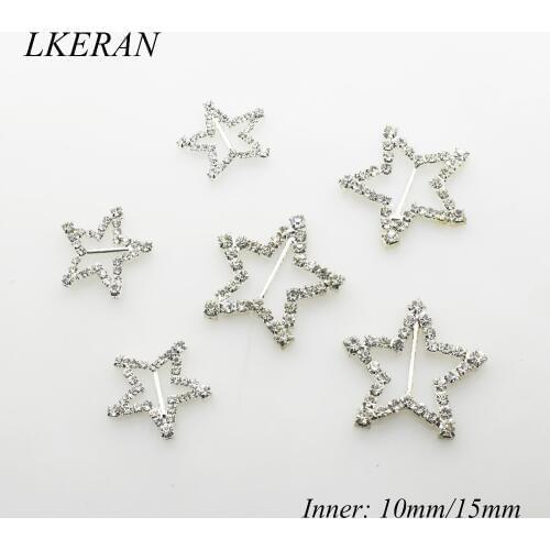 Fashion Pentagram buckles 10Piece 2 sizes(Inner 10mm/15mm)Crystal Rhinestone Buckle Wedding Invitation Ribbon Slider Accessories
