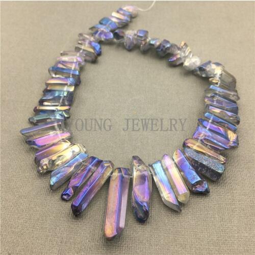 MY0571 Purple Titanium Raw Quartz Point,Rough Quartz Crystal Points,Spike Stick Point Top Drilled Necklace Beads