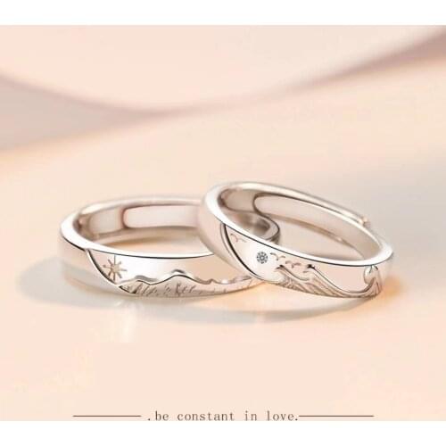 2021 New Romantic Cute Vintage Style Mountain Sea Forever Love Paired Rings Promised Silver Color Women Universal Couple Jewelry