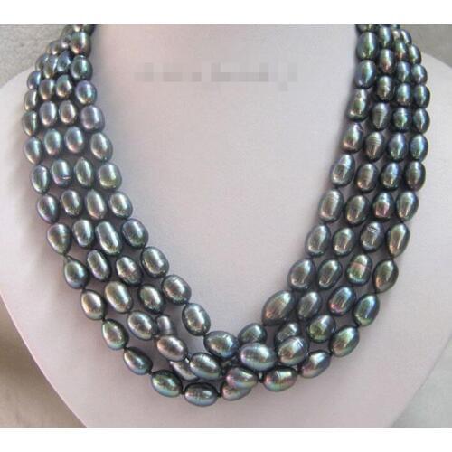 80" Long 12 mm natural black baroque rice shape freshwater pearl necklace