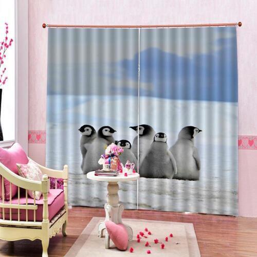 Animal Blackout Curtains Penguins Land Winter Climate Arctic Cold Season Print Window Drapes Childrens room Indoor Decor