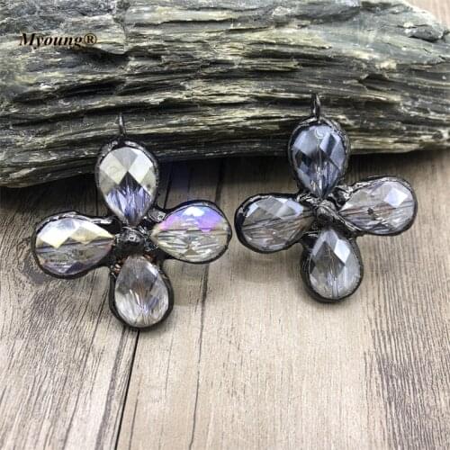 Soldered Glass Crystal Cross Spiritual Talisman Pendant,Gun Black Plated Bohemian Metalwork Metals Charms Jewelry MP210501