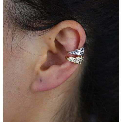 Drop Shipping Fashion Women Jewelry 1 Piece Micro Pave Clear Cubic Zirconia CZ Crown Shaped No Piercing Ear Cuff Clip On Earring