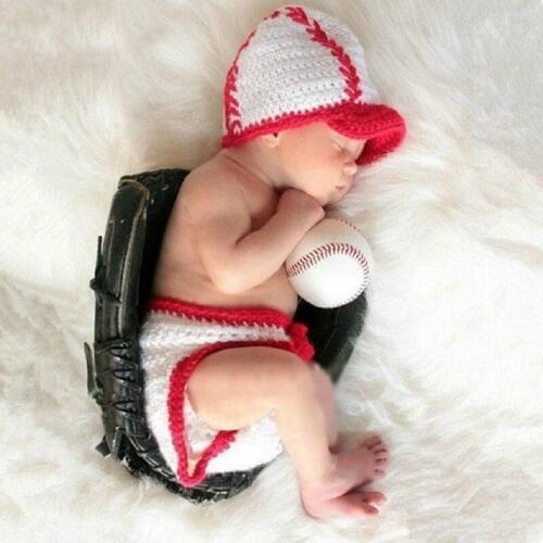 Newborn Photography Props Baby Boy Photo Shoot Crochet Baseball Hat+Pant Outfit Costume Infant Fotografia Accessories Clothes