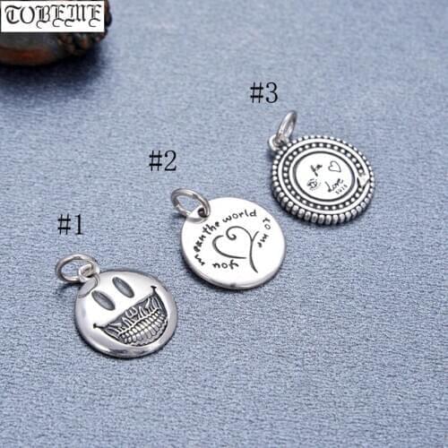 Handmade 100% 925 Silver Heart Charm 925 Sterling Smiling-face Charm Heart-love Charm Good Luck Small Pendant