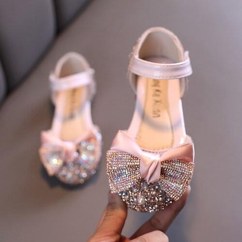 Girls Sandals Sequin Lace Bow Kids Shoes Cute Pearl Princess Dance Single Casual Shoe Childrens Party Wedding Summer Shoes
