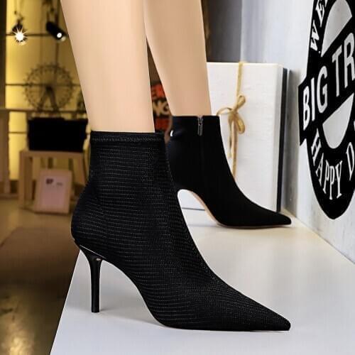 BIGTREE 2020 New Fashion Autumn Winter High Stiletto Heels Boots Women Sexy Pointy Toe Wool Sexy Party Ankle Boots Shoes Pumps