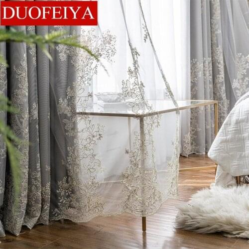 Nordic Simple Curtains for Living Dining Room Bedroom Cloth Gauze One Shading Lace Embroidered Curtains