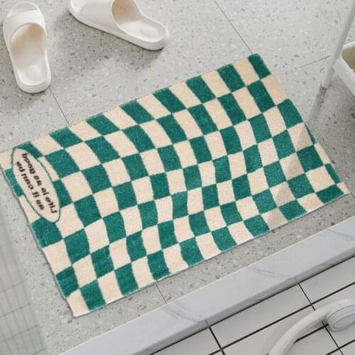 Nordic Chic Grids Rug Fluffy Message Bathroom Mat Floor Door Area Tub Side Bed Room Anti Slip Carpet Pad Aesthetic Home Decor