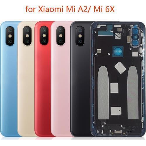 Original for Xiaomi Mi A2 Battery Back Cover Rear Housing Metal Door Mi 6X Camera Glass Lens +Side Key Repair Spare Parts