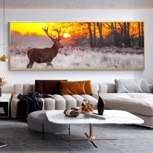 Sunset Landscape Wall Art Posters And Prints Deer In The Forest Canvas Paintings On The Wall Decorative Pictures For Living Room