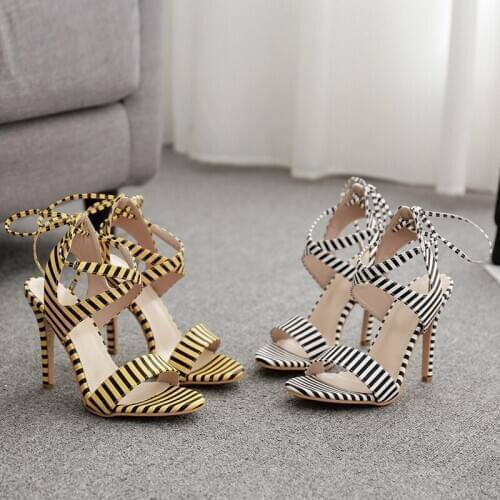New Zebra Pattern Women High Heel Sandals Lace-up Stiletto Heels Fashion Roman Style Sandals Summer Party Women Shoes