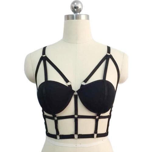 Womens exotic costumes Black corset Bandage Crop Tops Sexy Celeb Women Bralette Caged Back harness cage Bra Bralet female