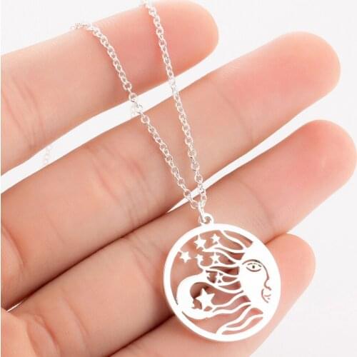 Stainless Steel Moon Star Necklace Women Gold Silver Color Statement Sea Daughter Necklaces Birthday Gift Beach Surf Jewelry