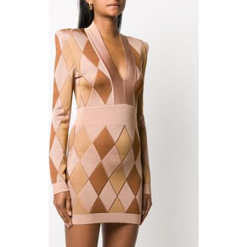 Autumn Women New Sexy V Neck Full Sleeve Knitted Mini Bandage Dress 2021 Celebrity Fashion Party Women Loose Sweater Dress