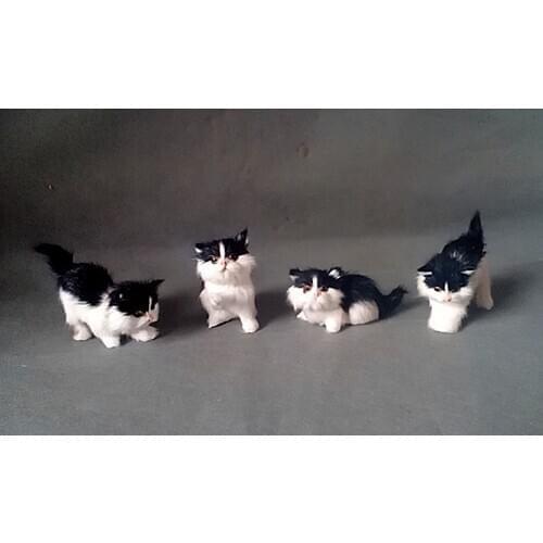 Mini cats hard model about 11cm,polyethylene&fur black&white cats one lot/ 4 pieces,prop,home decoration Xmas gift 0947