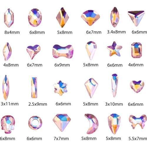 1Box 120Pcs Multi-Shape Flat Back Glass Rhinestone White/AB/Symphony Rhinestone Nail Art Craft Crystal 3D Nail Art Decoration