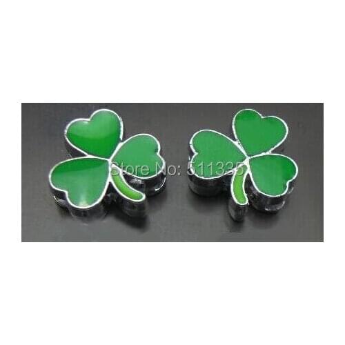 100pcs/lot 8mm Enamel Clover slide charm diy alphabet accessories fit for 8mm phone strips