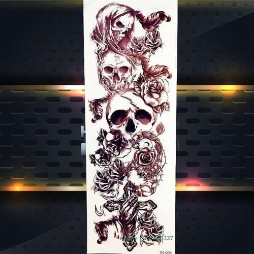 3D Death Skull Bracelet Chains Temporary Tattoo Stickers Men WOmen Body Arm Sleeve Black Tattoo Full Legs Shoulder Back Art