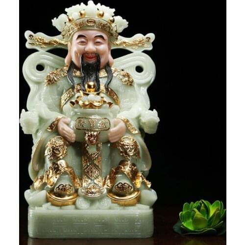 40cm large # High-grade home company SHOP Mascot Mammon God of wealth Natural jade gilding carving Sculpture statue