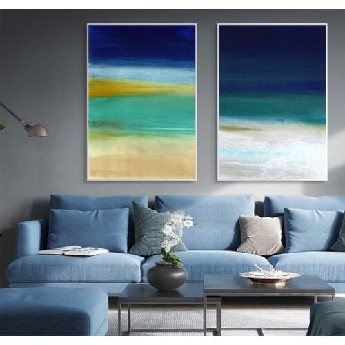 Abstract Blue Yellow White Color Smear Landscape Poster Canvas Paintings Wall Art Print Pictures For Living Room Home Decor