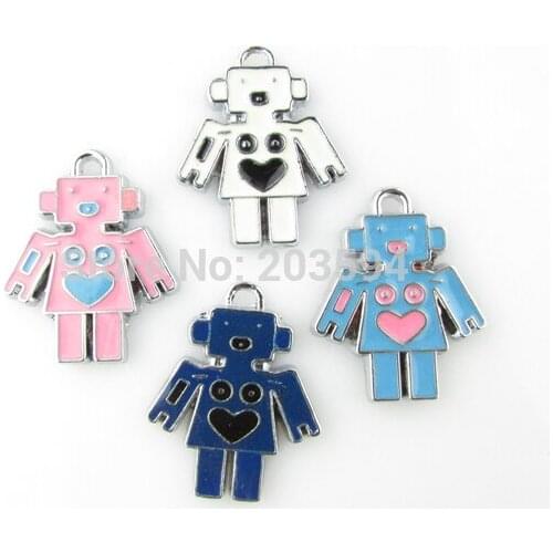 AE96 20pcs Mixed Enamel Alloy Robot Charms Pendants DIY Jewelry Findings Floating Charm 28x22mm